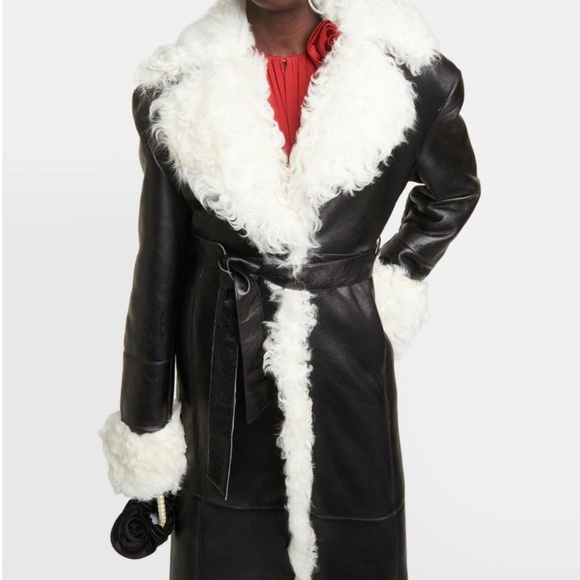 Magda Butrym Black Belted Shearling Coat - Picture 3 of 6